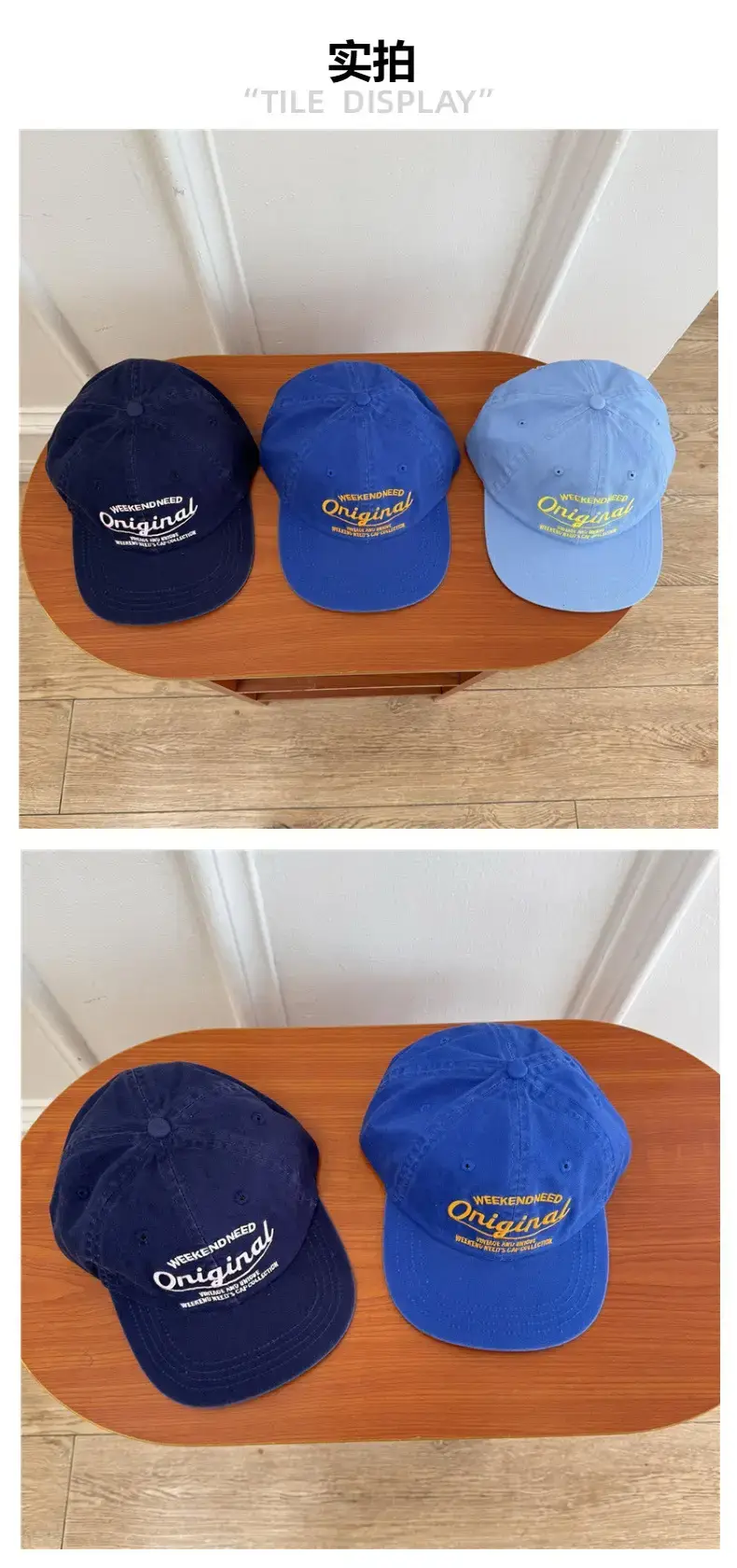 Blue Korean Style Flat Brim Cap with "Original" Embroidery — feature 2