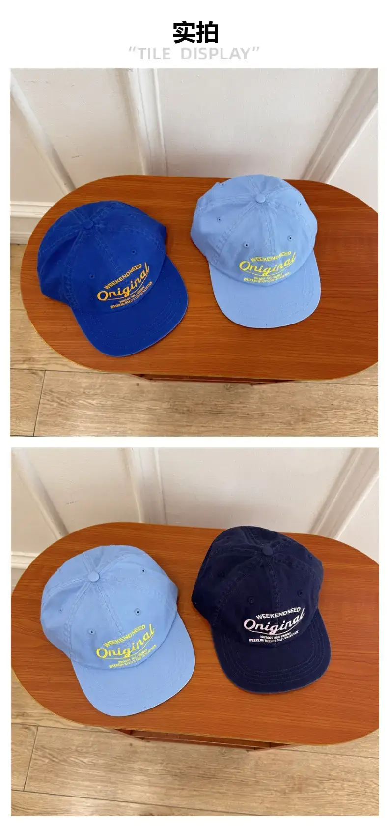 Blue Korean Style Flat Brim Cap with "Original" Embroidery — feature 3