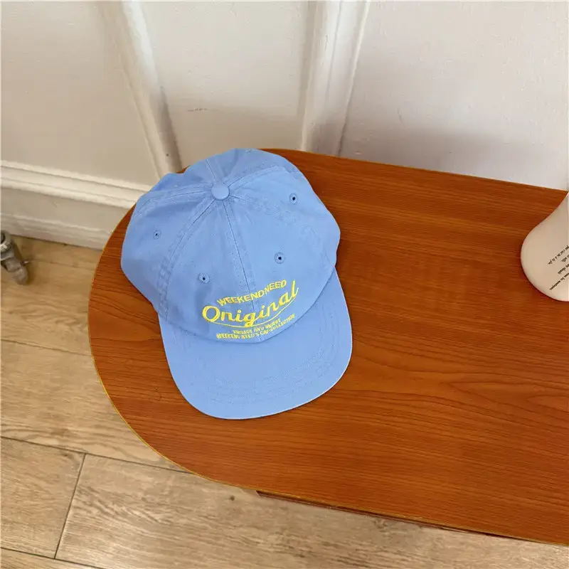 Blue Korean Style Flat Brim Cap with "Original" Embroidery