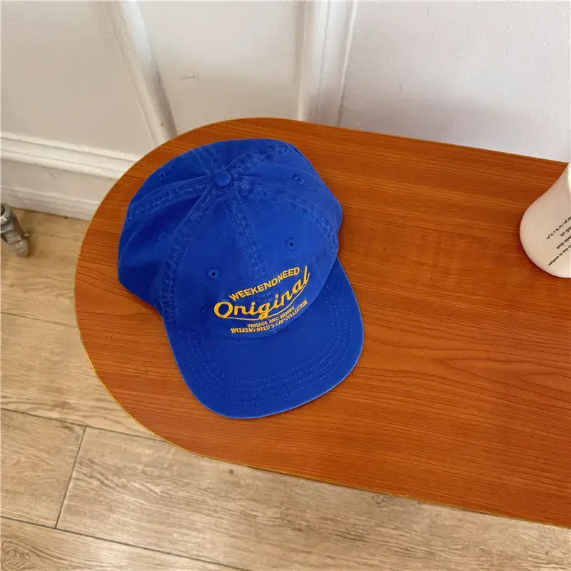Blue Korean Style Flat Brim Cap with "Original" Embroidery