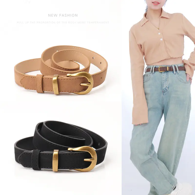 Women's Brown Leather Belt with Gold Plated Clasp - Image 7