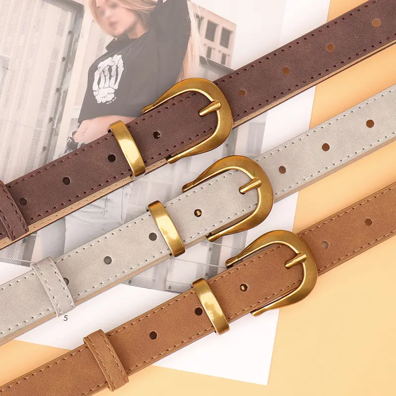 Women's Brown Leather Belt with Gold Plated Clasp - Image 9