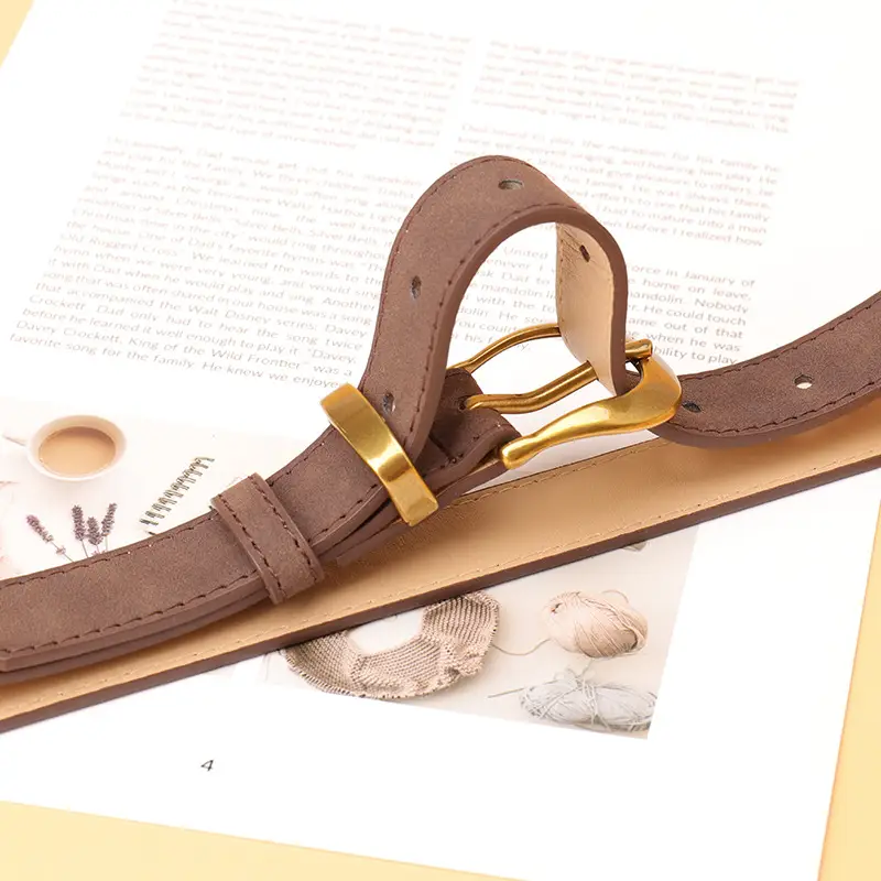 Women's Brown Leather Belt with Gold Plated Clasp - Image 10