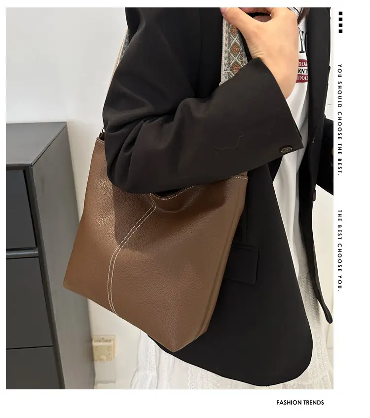 Women's Litchi Pattern Shoulder Bags Brown Black Brown — feature 2