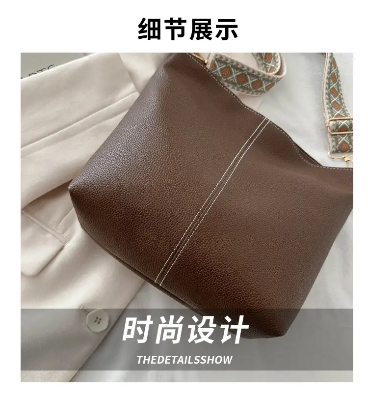 Women's Litchi Pattern Shoulder Bags Brown Black Brown — feature 4