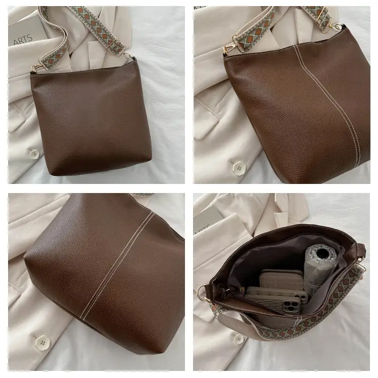 Women's Litchi Pattern Shoulder Bags Brown Black Brown — feature 8