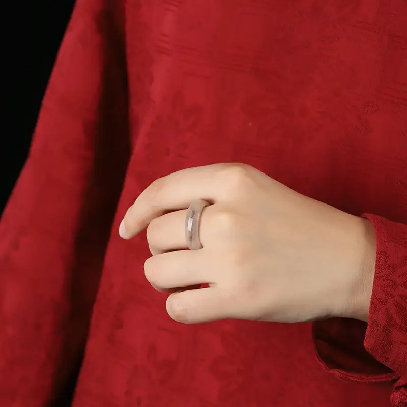 Gold Silk Jade Ink Ring for Men Women Ice Clear - Image 5