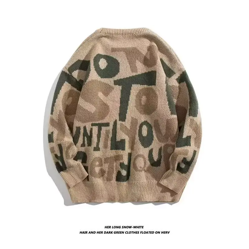 New Letter Knitted Crewneck Sweater Men's Winter Chic