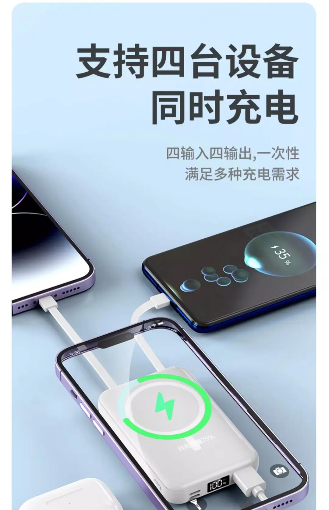 Wholesale cross-border magnetic power bank 10000 wireless charging self-wired fast charging Magsafe mobile power gift printing — feature 15