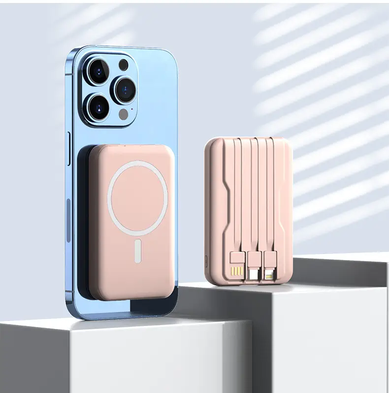 Wholesale cross-border magnetic power bank 10000 wireless charging self-wired fast charging Magsafe mobile power gift printing