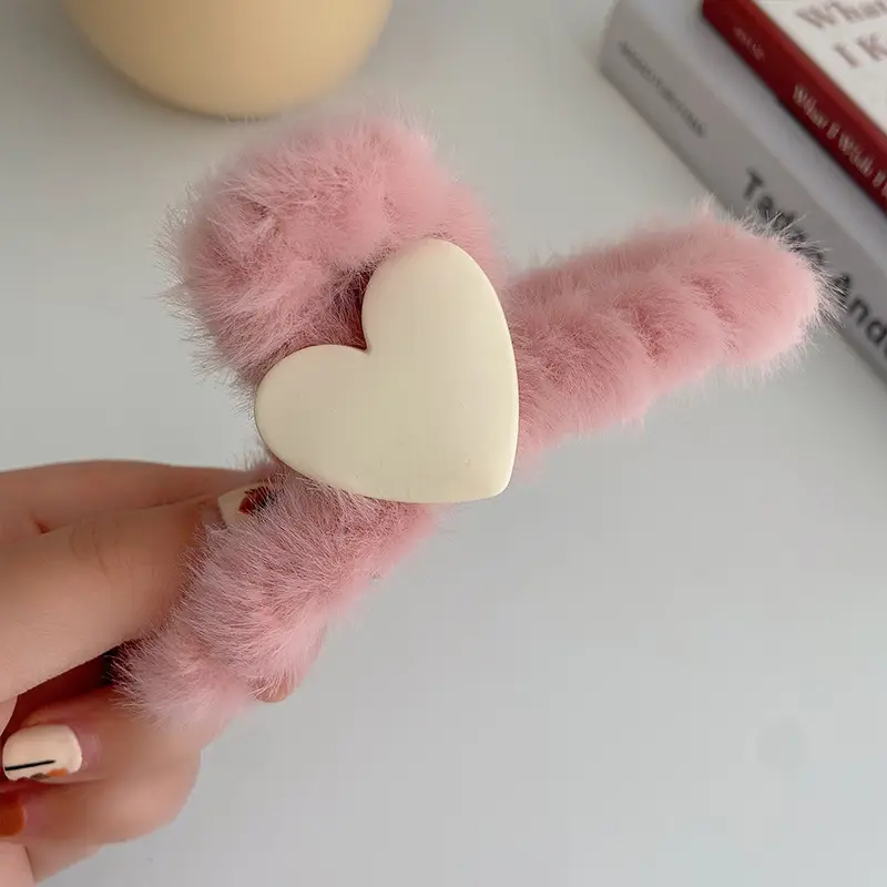 Plush Green Heart Hair Clip for Girls Large Size