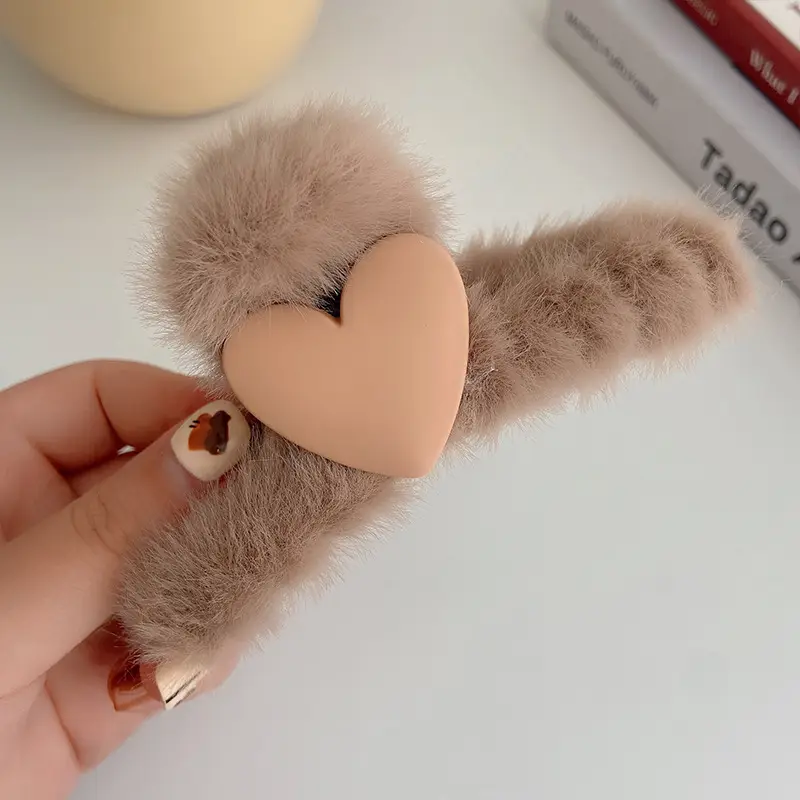 Plush Green Heart Hair Clip for Girls Large Size