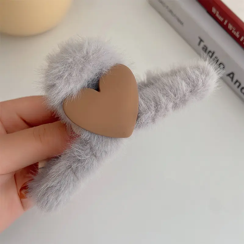 Plush Green Heart Hair Clip for Girls Large Size