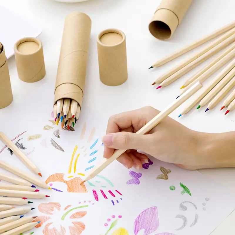 Log barrel color pencil school supplies primary school prize painting LOGO children's small gifts wholesale color lead