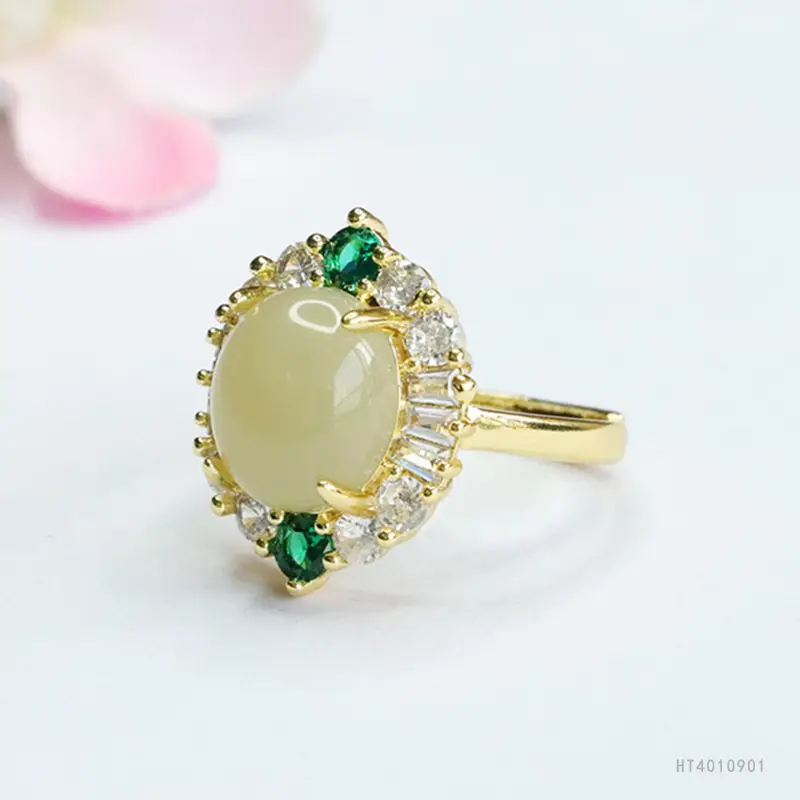 Guan Yu Jade Ring Clear Water Jade Prong Setting - Image 3
