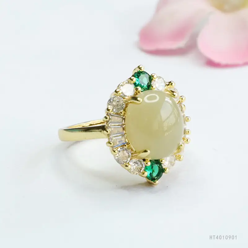 Guan Yu Jade Ring Clear Water Jade Prong Setting - Image 4