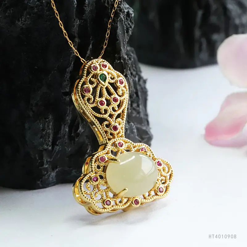 Guan Yu Jade Pendant Necklace Clear Water Jade Clouds - Image 5