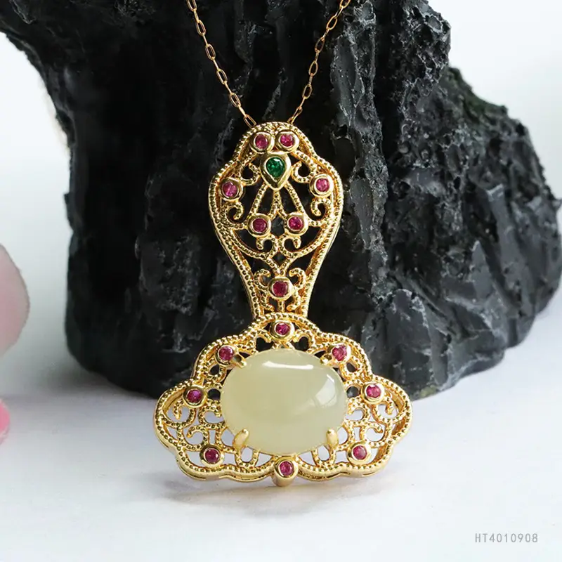 Guan Yu Jade Pendant Necklace Clear Water Jade Clouds — feature 7
