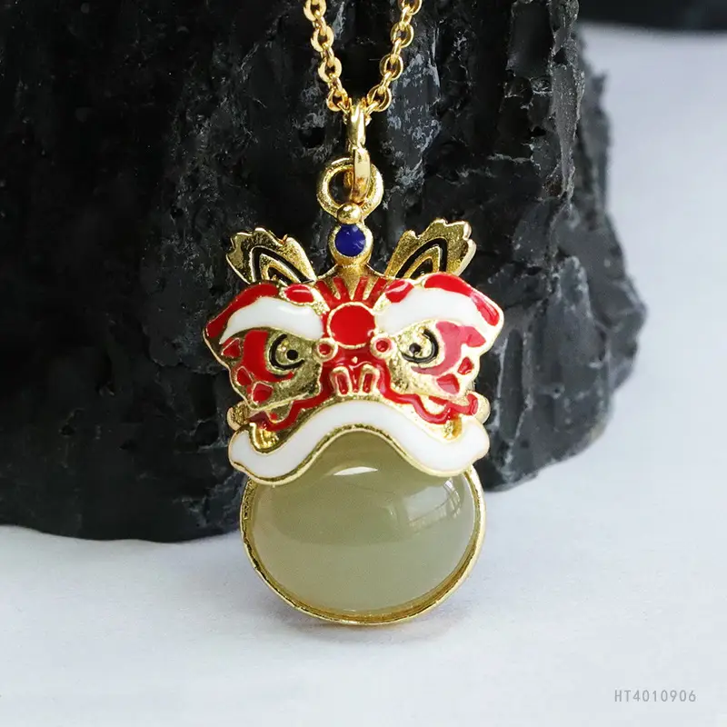 Guan Yu Jade Lion Necklace for Women Clear Water Jade — feature 7