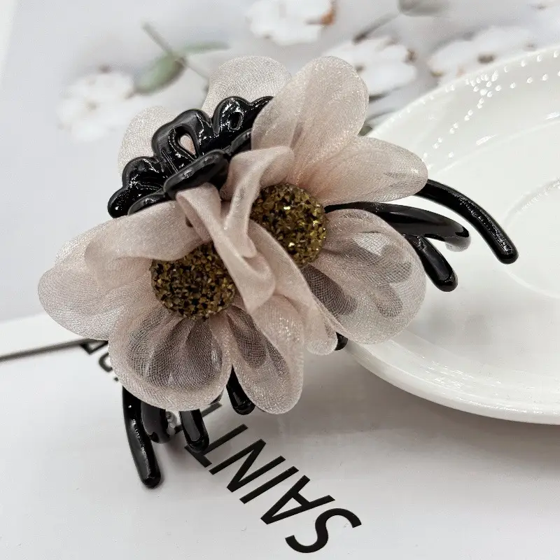 Purple Floral Full Diamond Hairpin Clip Back — feature 12