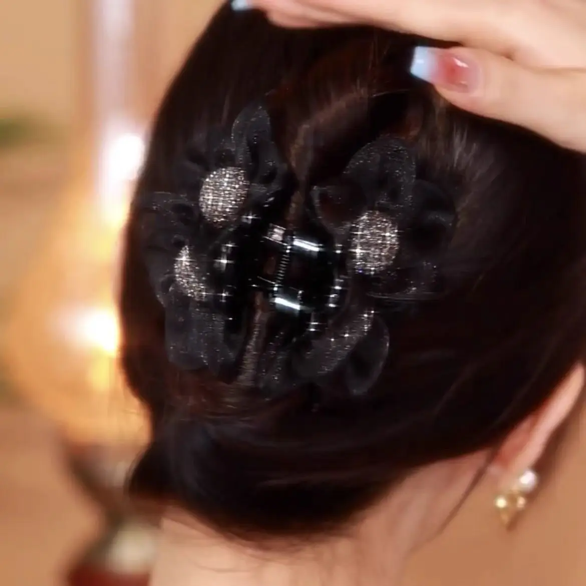 Purple Floral Full Diamond Hairpin Clip Back — feature 2