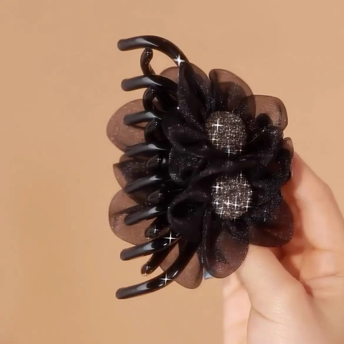 Purple Floral Full Diamond Hairpin Clip Back — feature 6