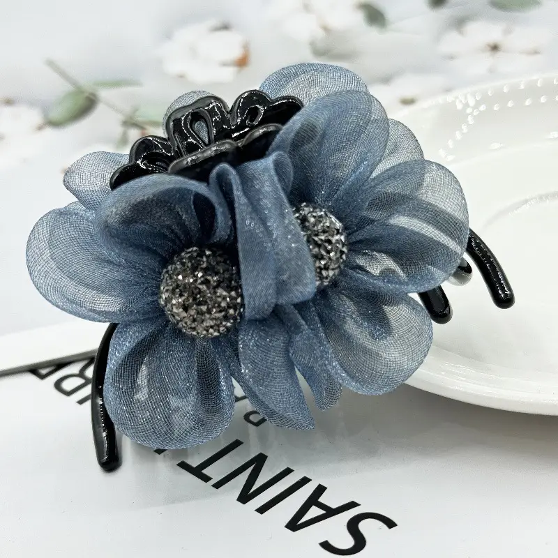 Purple Floral Full Diamond Hairpin Clip Back — feature 9