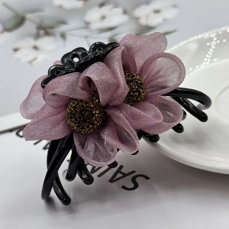 Purple Floral Full Diamond Hairpin Clip Back - Image 10
