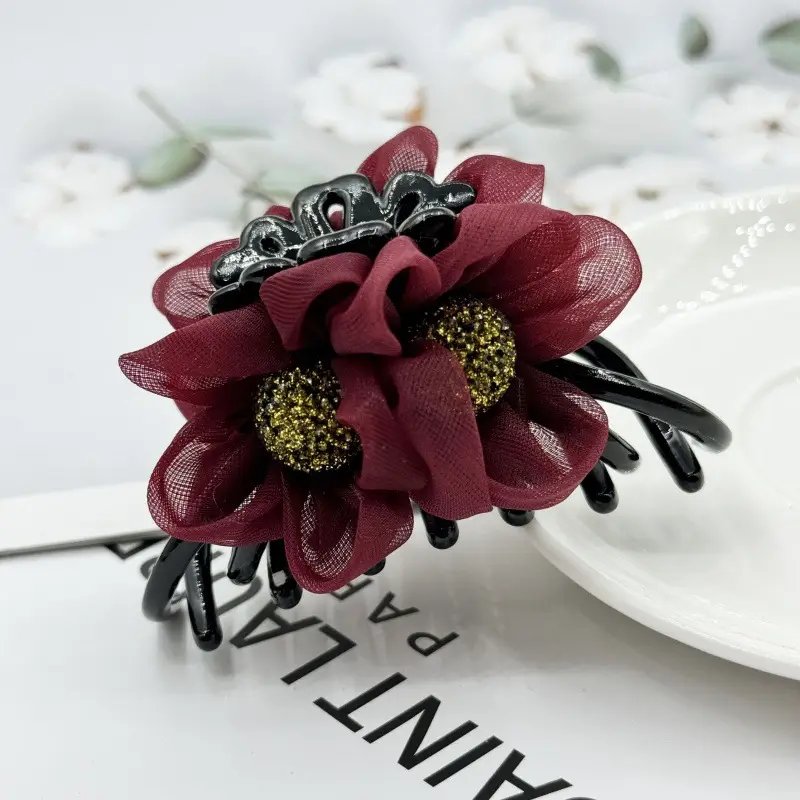 Purple Floral Full Diamond Hairpin Clip Back - Image 2