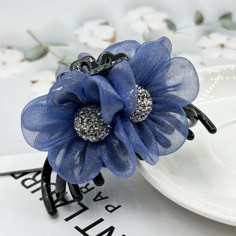 Purple Floral Full Diamond Hairpin Clip Back - Image 4