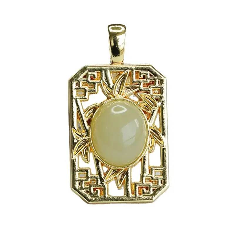 Guan Yu Jade Pendant Necklace Clear Water Jade Gold