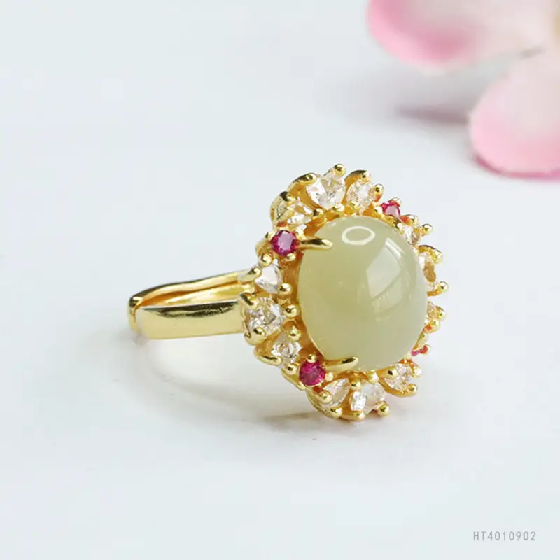 Guan Yu Jade Ring Clear Water Jade Gold Plated - Image 3