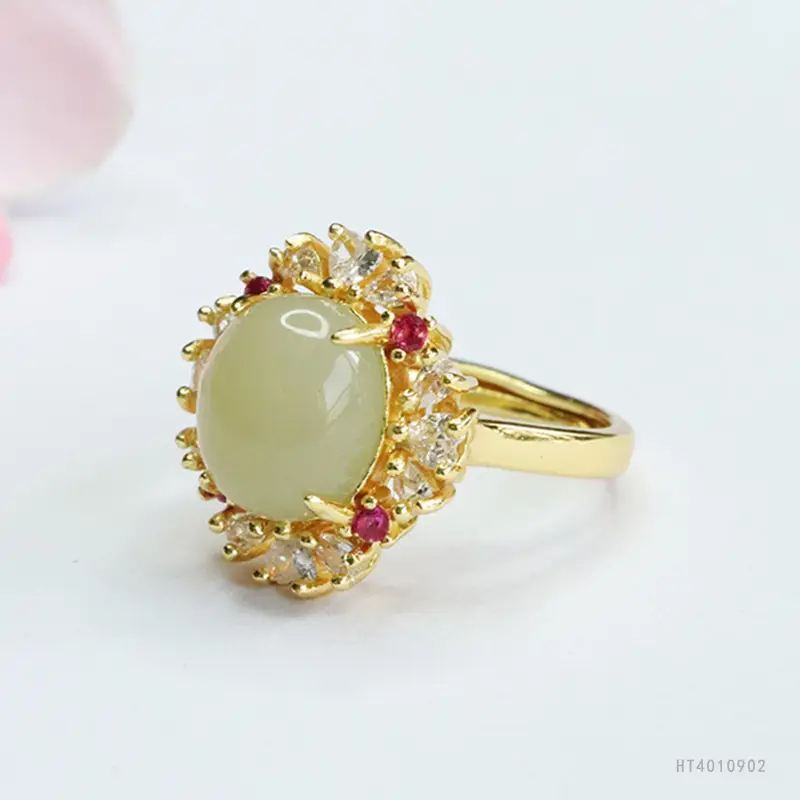Guan Yu Jade Ring Clear Water Jade Gold Plated - Image 4