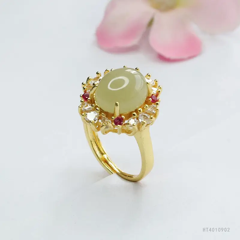 Guan Yu Jade Ring Clear Water Jade Gold Plated - Image 5