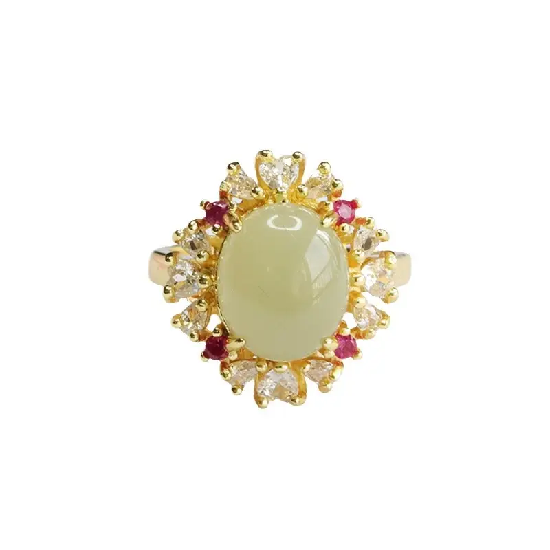 Guan Yu Jade Ring Clear Water Jade Gold Plated - Image 6