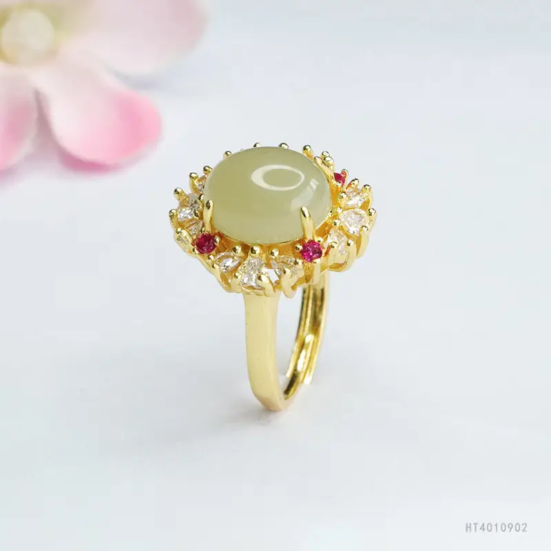 Guan Yu Jade Ring Clear Water Jade Gold Plated — feature 9