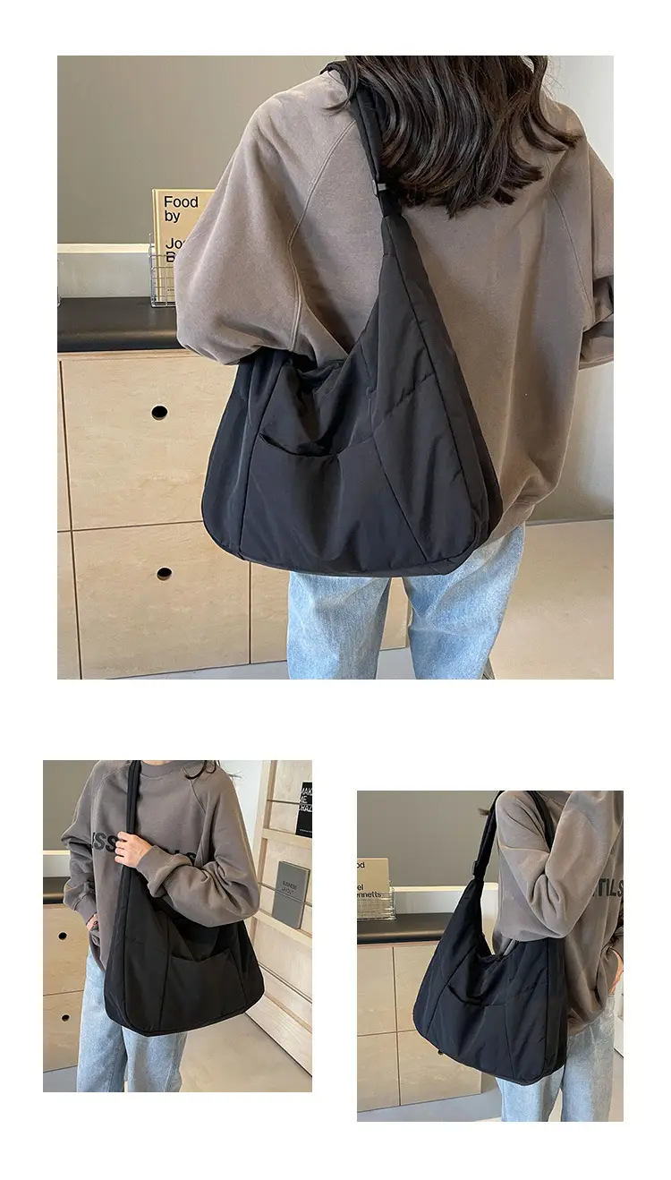 New Nylon Cotton College Student Tote Bag Beige — feature 11