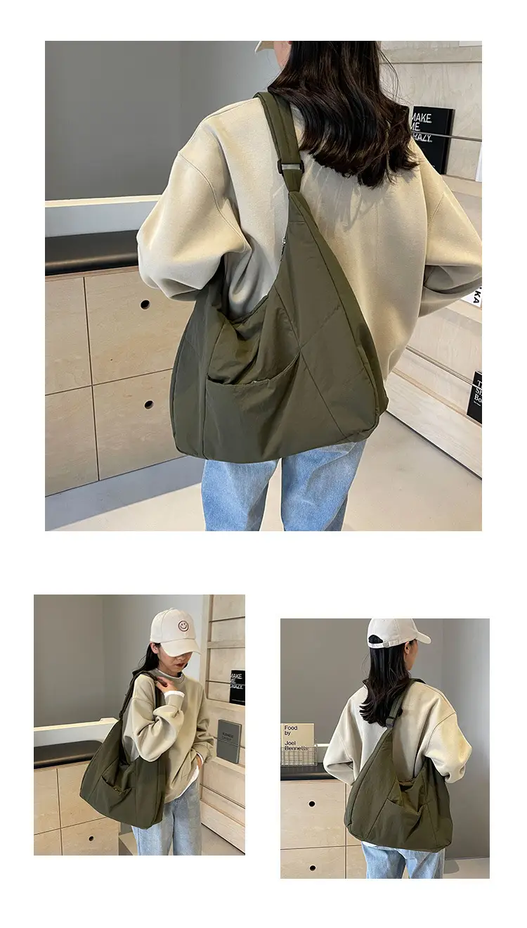 New Nylon Cotton College Student Tote Bag Beige — feature 12