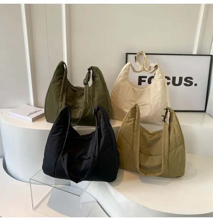 New Nylon Cotton College Student Tote Bag Beige — feature 13