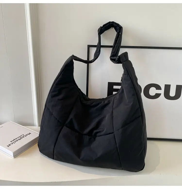 New Nylon Cotton College Student Tote Bag Beige — feature 14
