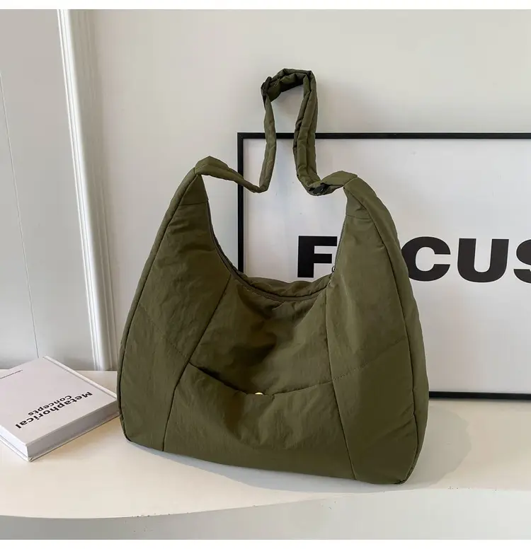 New Nylon Cotton College Student Tote Bag Beige — feature 15