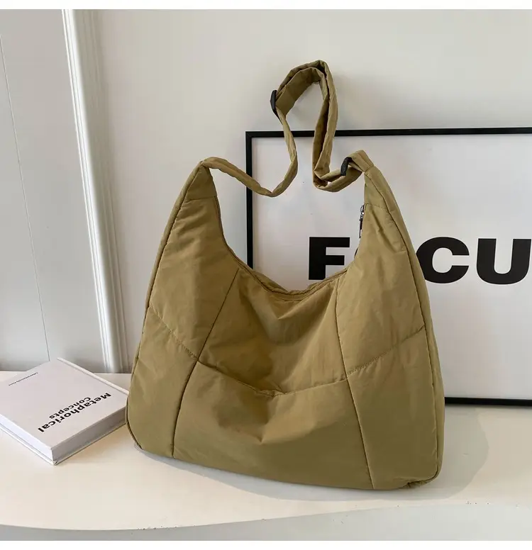 New Nylon Cotton College Student Tote Bag Beige — feature 16