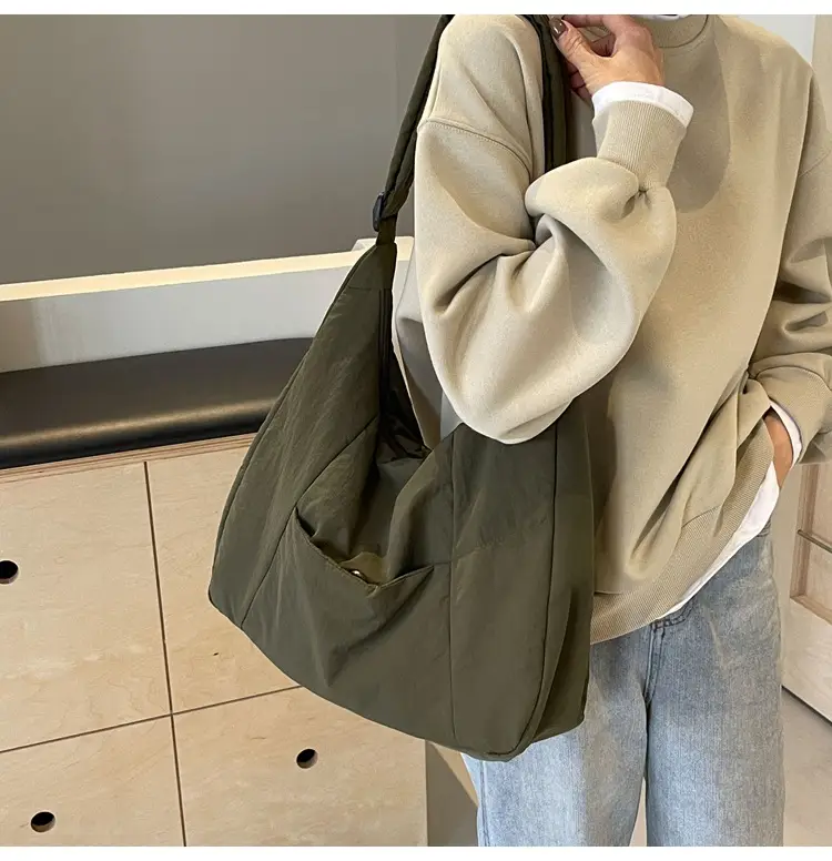 New Nylon Cotton College Student Tote Bag Beige — feature 18