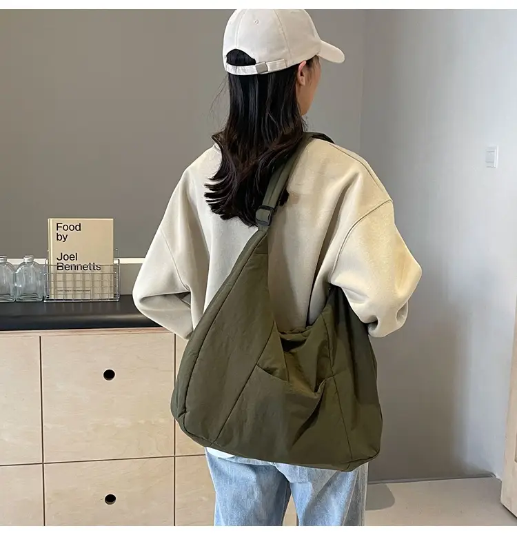 New Nylon Cotton College Student Tote Bag Beige — feature 20