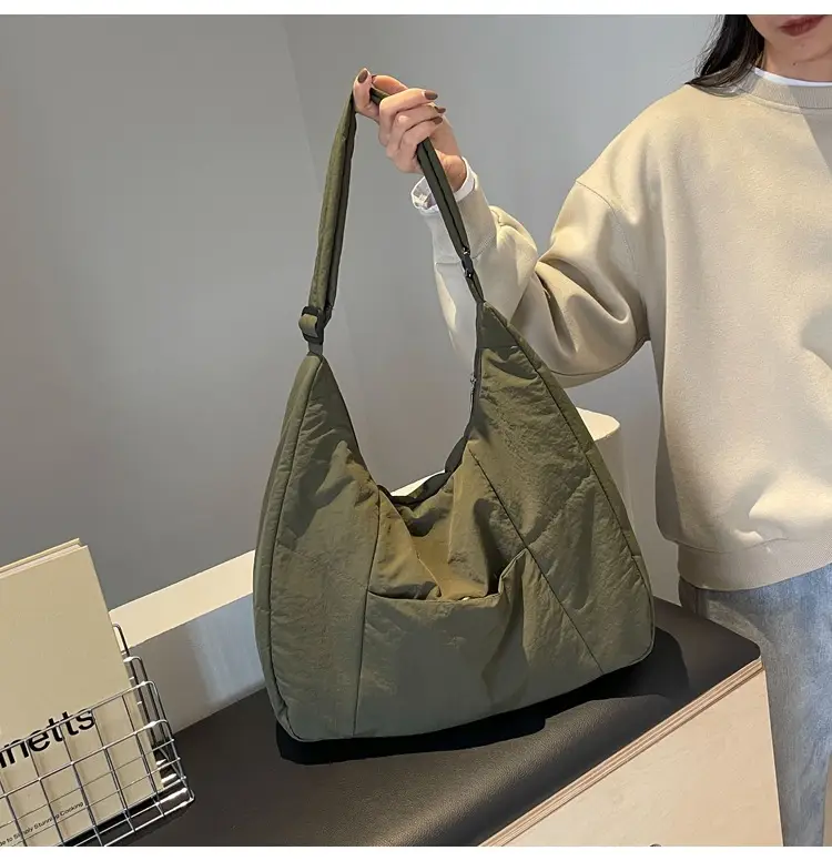 New Nylon Cotton College Student Tote Bag Beige — feature 26
