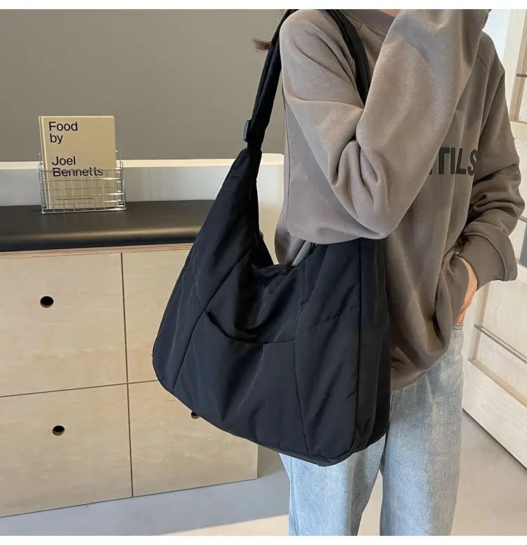 New Nylon Cotton College Student Tote Bag Beige — feature 42