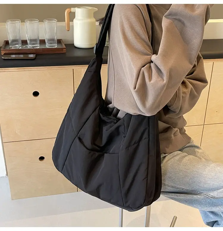 New Nylon Cotton College Student Tote Bag Beige — feature 43
