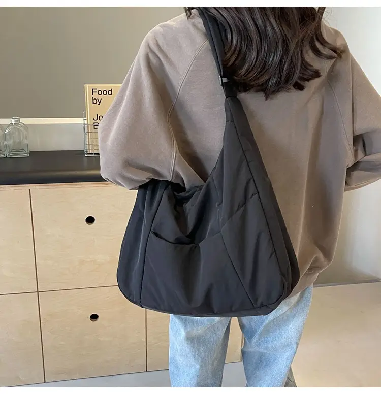 New Nylon Cotton College Student Tote Bag Beige — feature 44