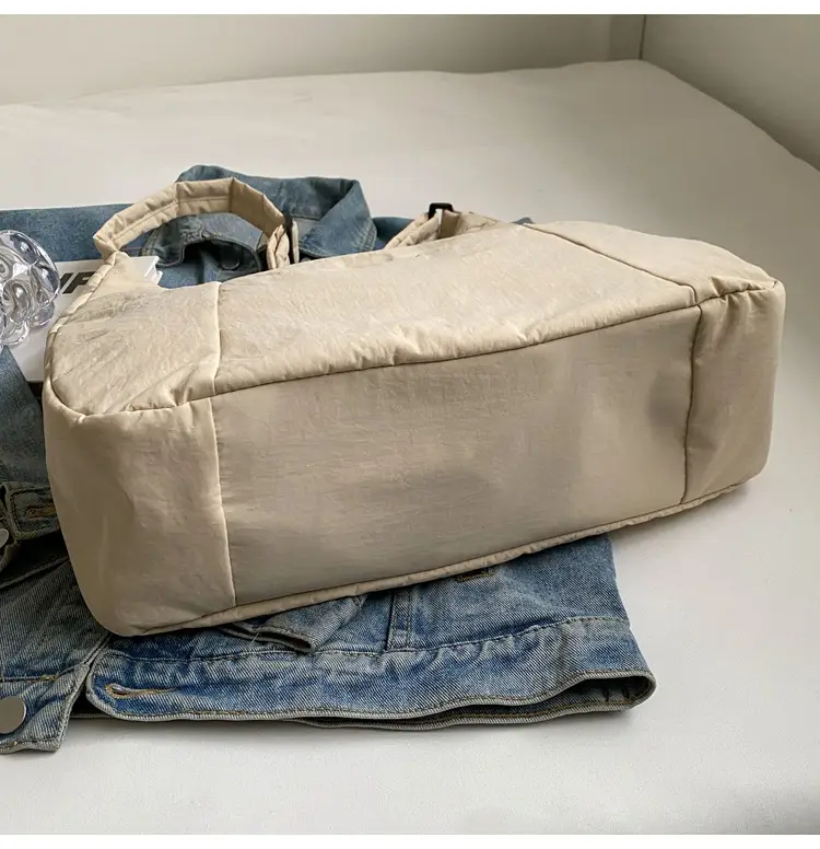New Nylon Cotton College Student Tote Bag Beige — feature 47
