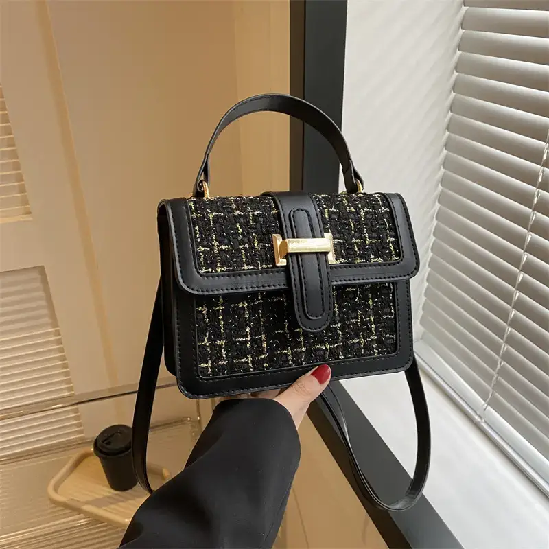 Women Houndstooth Shoulder Bag White 2024 - Image 5